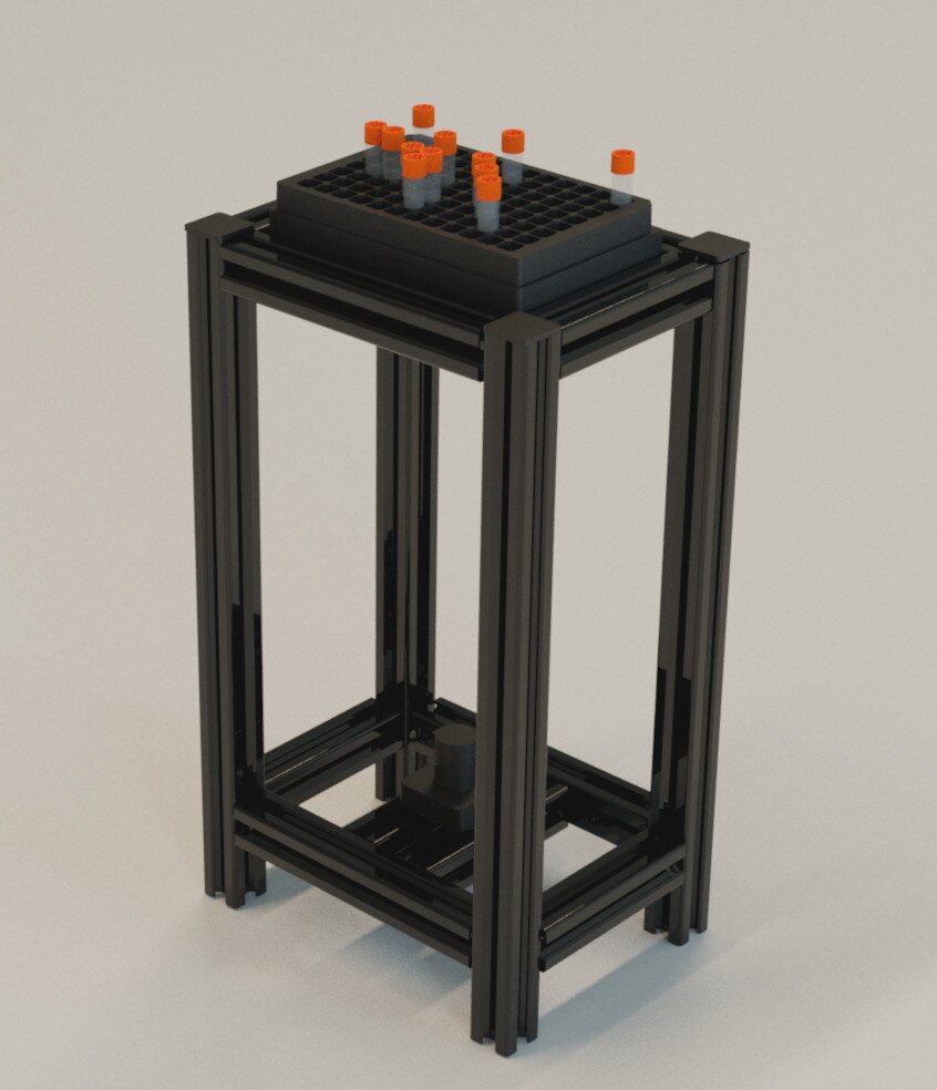 Development render of the LightPick rack scanner